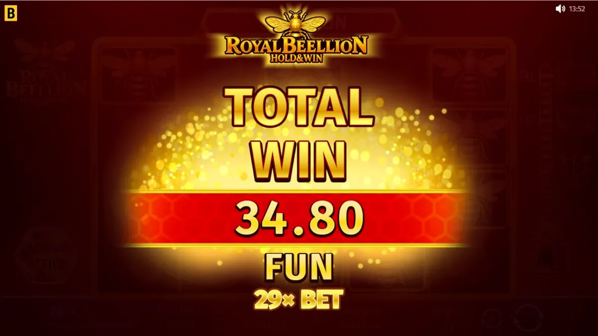 Interface do jogo de slot Royal Beellion Hold & Win com temática de colmeia dourada