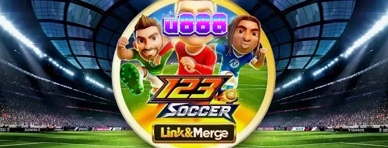Captura de tela do jogo de slot 123 Soccer Link&Merge da Microgaming, mostrando os rolos temáticos de futebol e símbolos de moedas.